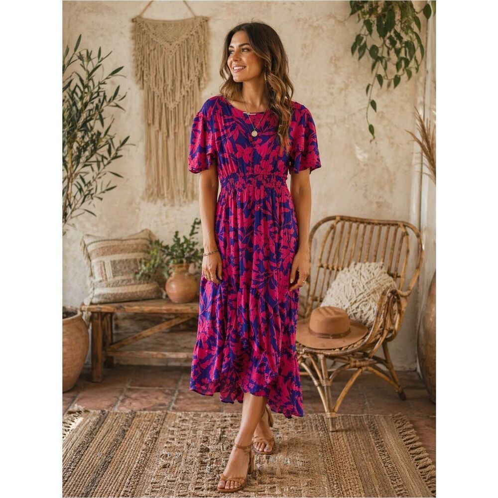 Anthropologie Abel the Label Pink and Blue Casual Sundress with Crew Neck